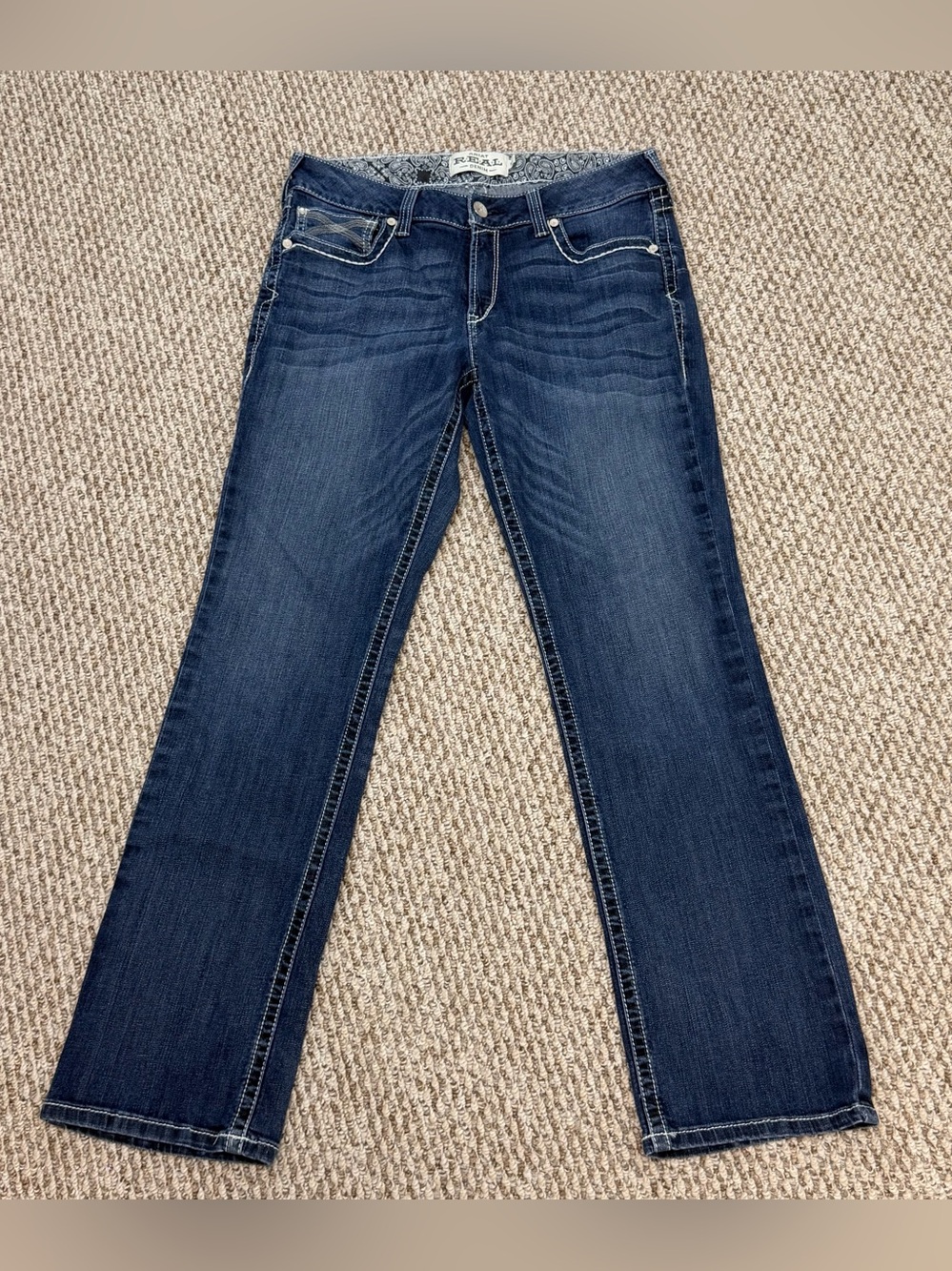 Ariat R.E.A.L. Mid Rise Ivy Straight Leg Jeans Women's Sz 32R Dresden Blue Denim